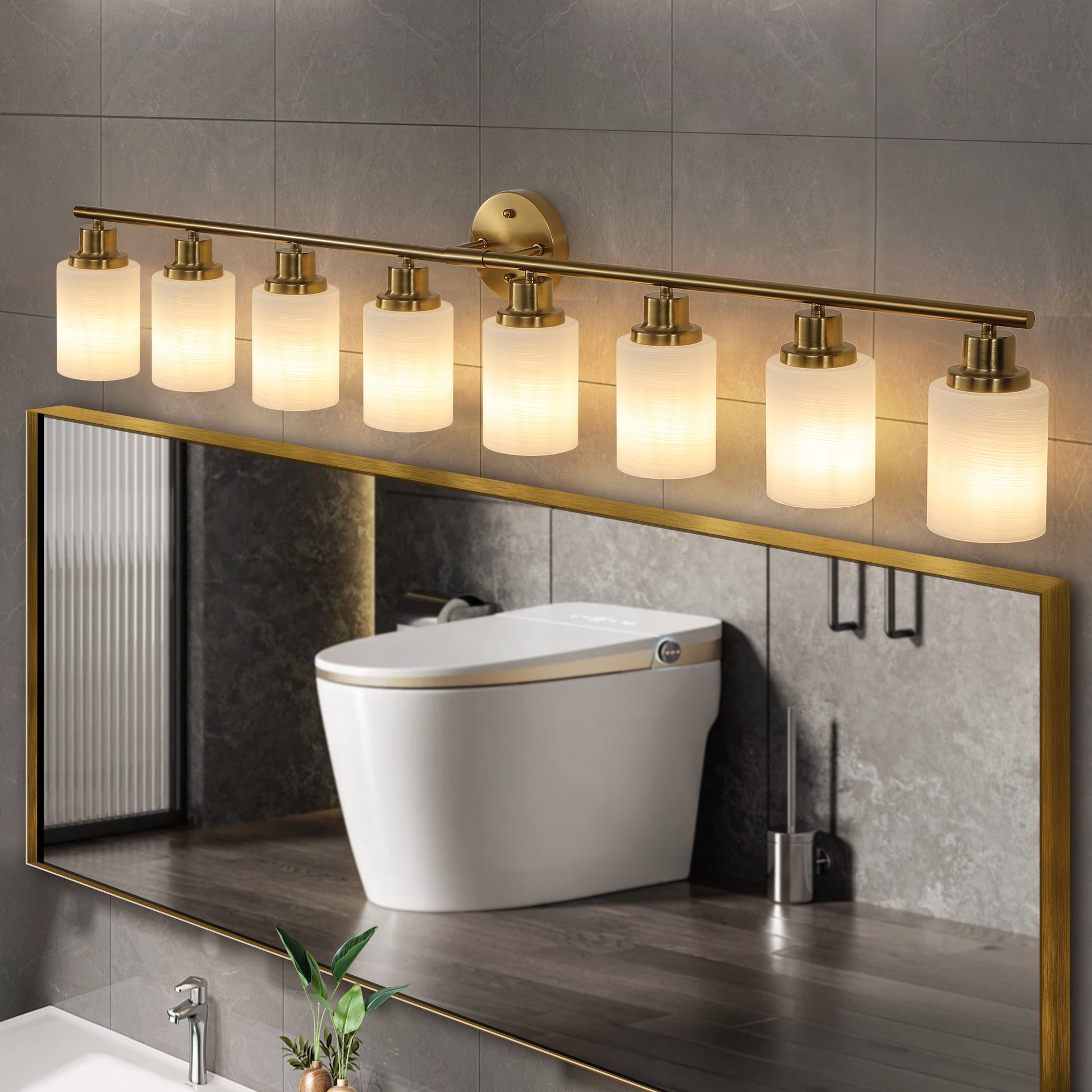 52' Modern 4-Light Vanity Wall Sconce, Golden Finish with Frosted Glass Shades for Bathroom or-UH Decor-Default-Urbanheer