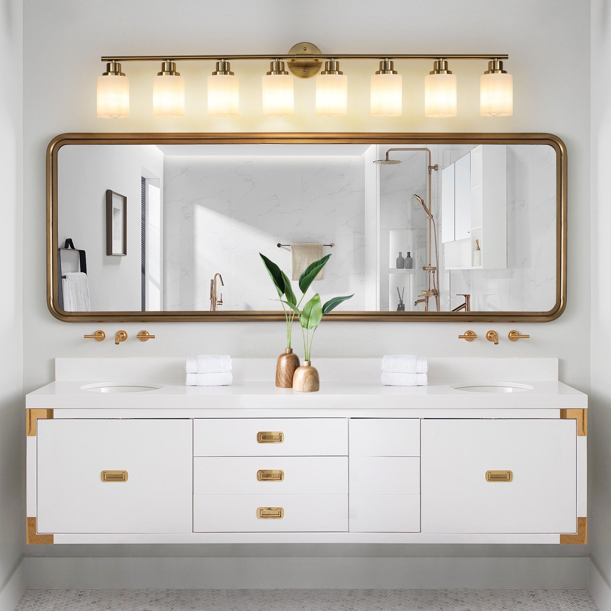 52' Modern 4-Light Vanity Wall Sconce, Golden Finish with Frosted Glass Shades for Bathroom or-UH Decor-Default-Urbanheer