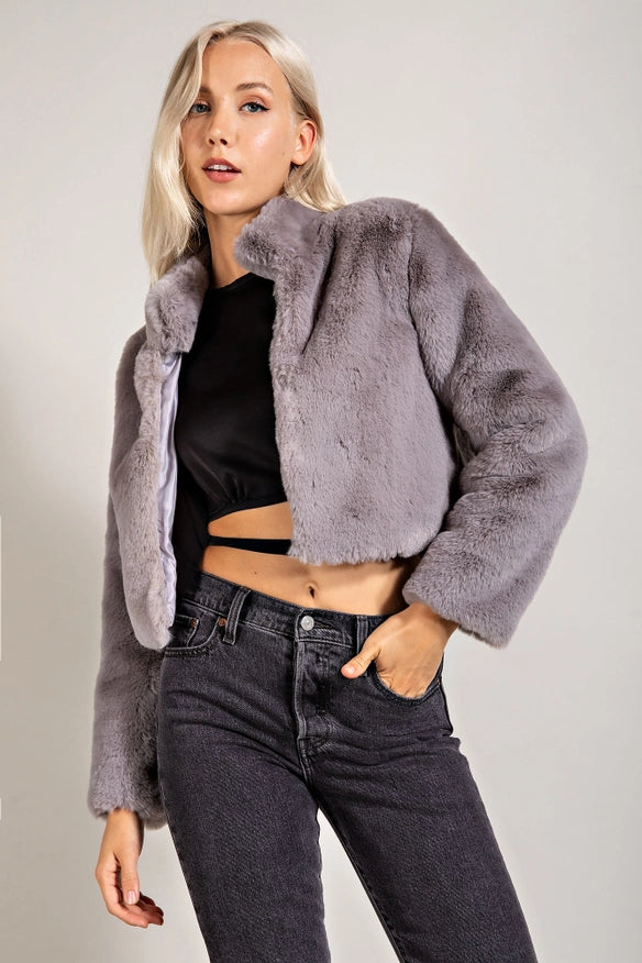 Cropped Faux Fur Jacket-Jacket-EDIT by NINE-BLUE GREY-S-Urbanheer