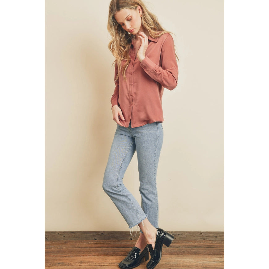 Dull Satin Slim Shirt Dried Rose-Shirt-Dress Forum-S-Urbanheer