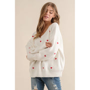 Plus Size Heart Pattern Boxy Knit Pullover Sweater White-SWEATER-Pink Irene Wholesale-1X/2X-Urbanheer