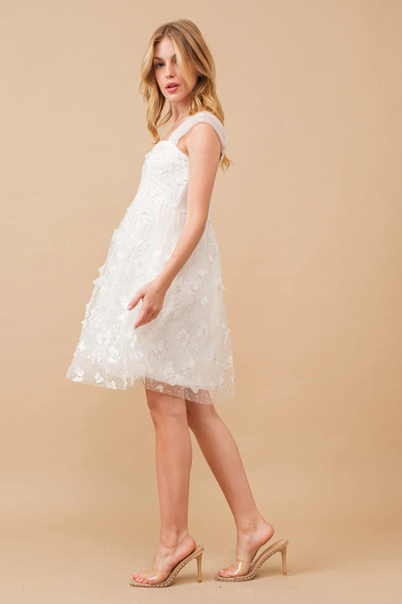 Organza Butterfly Embellished Sequin Mini Dress-Dress-Blue B-WHITE-S-Urbanheer