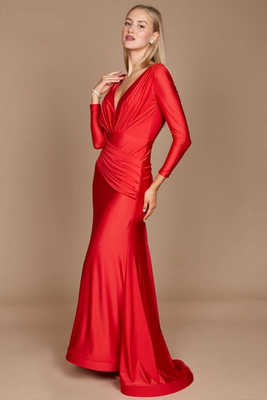 Red Dylan & Davids Long Sleeve Formal Evening Dress-Dylan & Davids-Red-4-Urbanheer