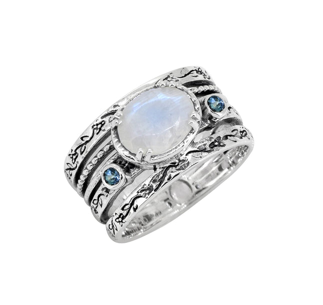 Moonstone London Blue Topaz 925 Sterling Silver Antique Ring-Ring-Tiramisu-Urbanheer