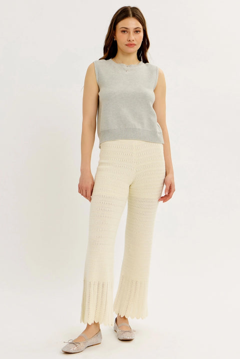 Crochet Sweater Flare Wide-Leg Pants with Elastic Waistband