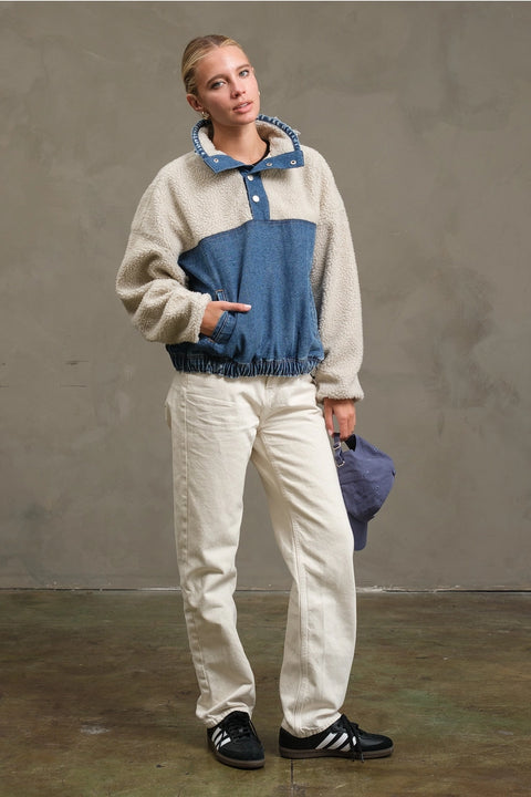 Teddy Denim Snap-Up Jacket