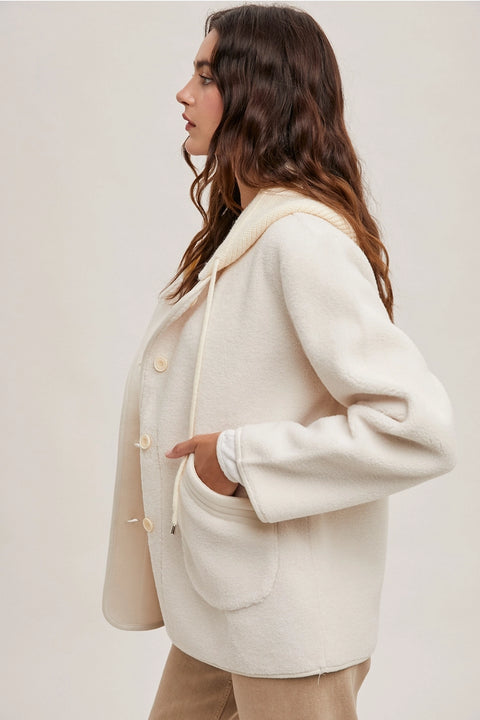 Fleece Hooded Button Down Jacket Inner Faux Suede