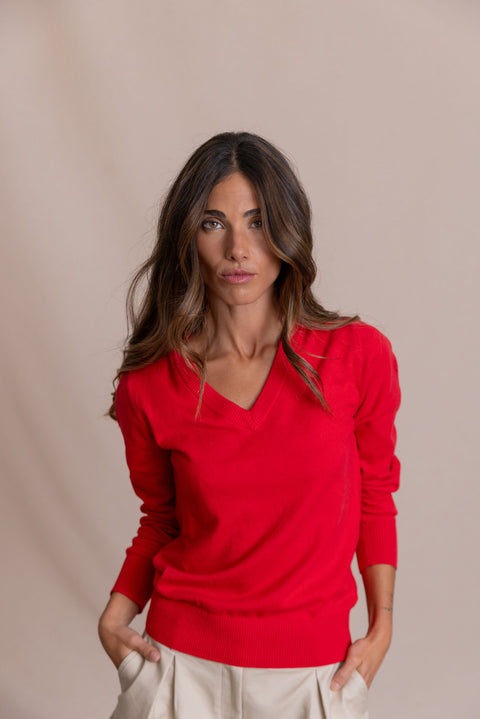 ROSE relaxed-fit jumper with a V-neck.