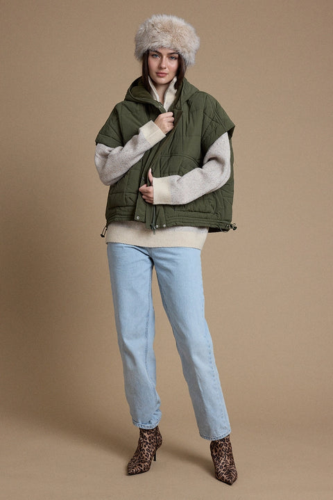Oversized Quilted Hooded Poncho Vest