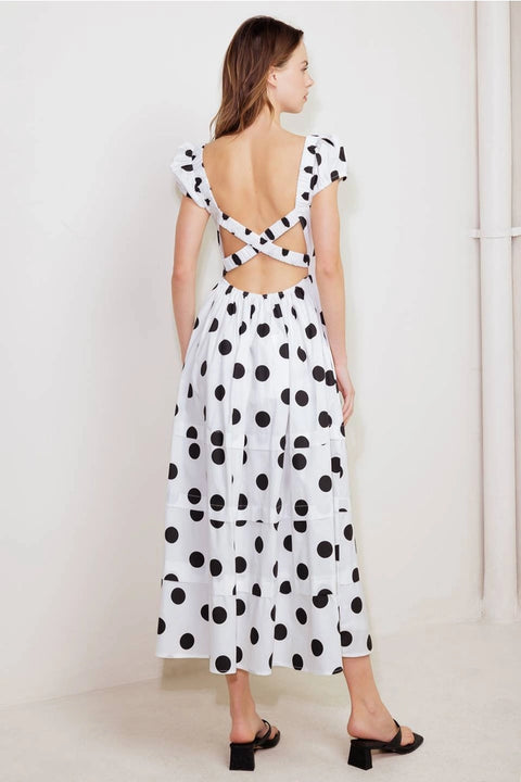 Polka Dot Printed Woven Midi Dress