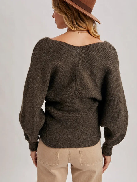Crossover Ribbed Pullover Sweater
