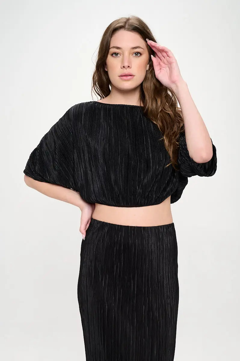 Vibrant Plisse Scoop Neck Crop Top-Renee C.-S-Urbanheer