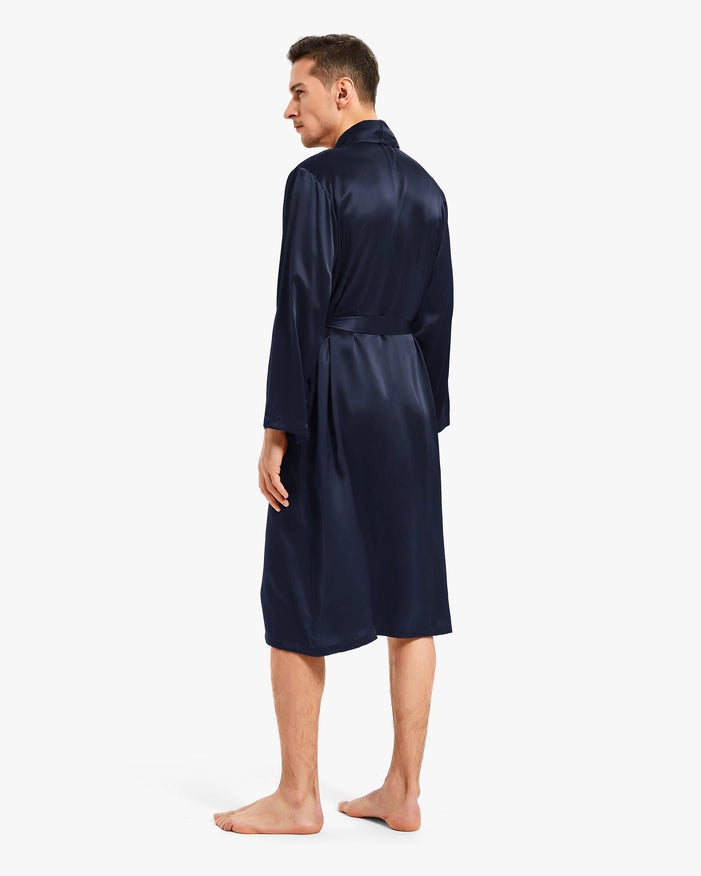 His & Hers Silk Smooth Robes Navy Blue-Pajamas-MommeSilk-XS-Men's-Urbanheer