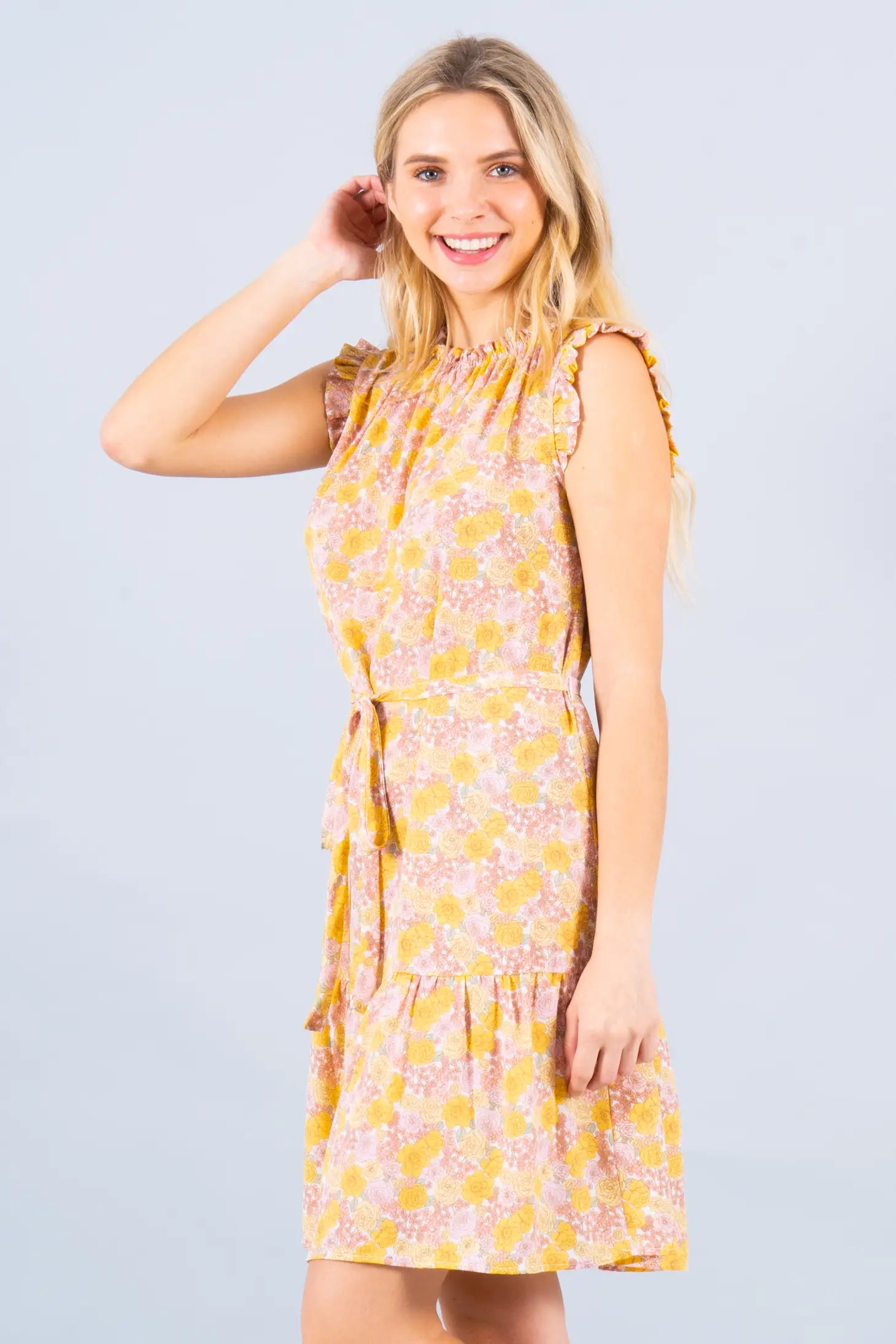 Floral Print Sleeveless Dress With Tie-Renee C.-S-Urbanheer