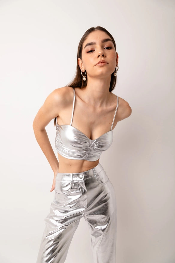 Yaya Metallic Fitted Sleeve Bodice Top-Top-Amy Lynn-S-Urbanheer
