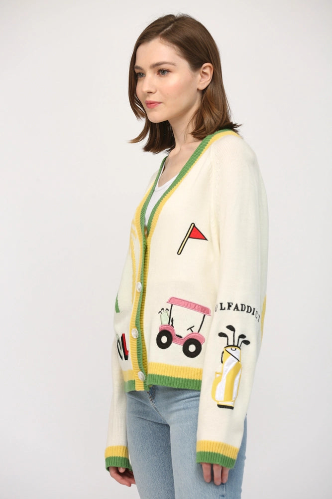 Golf Embroidered Patch Cardigan
