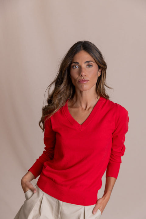 ROSE relaxed-fit jumper with a V-neck.