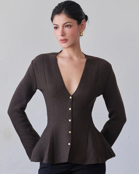 Elara Peplum Knit Cardigan