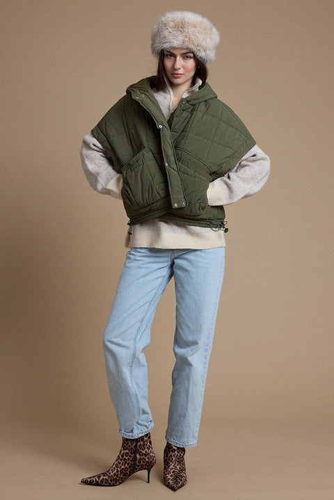 Oversized Quilted Hooded Poncho Vest