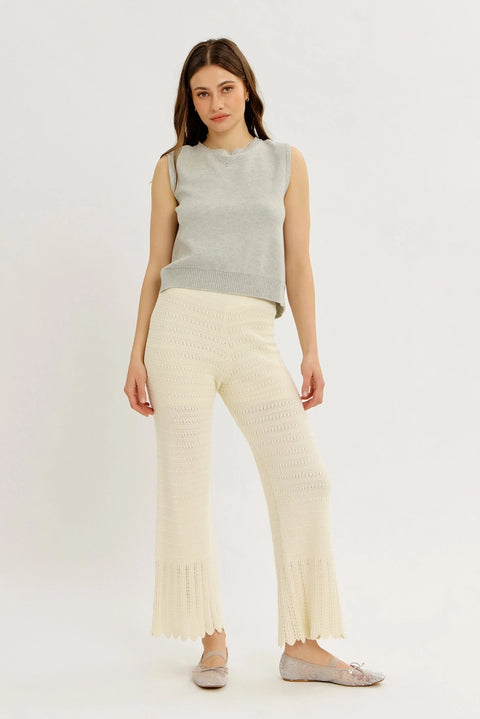 Crochet Sweater Flare Wide-Leg Pants with Elastic Waistband