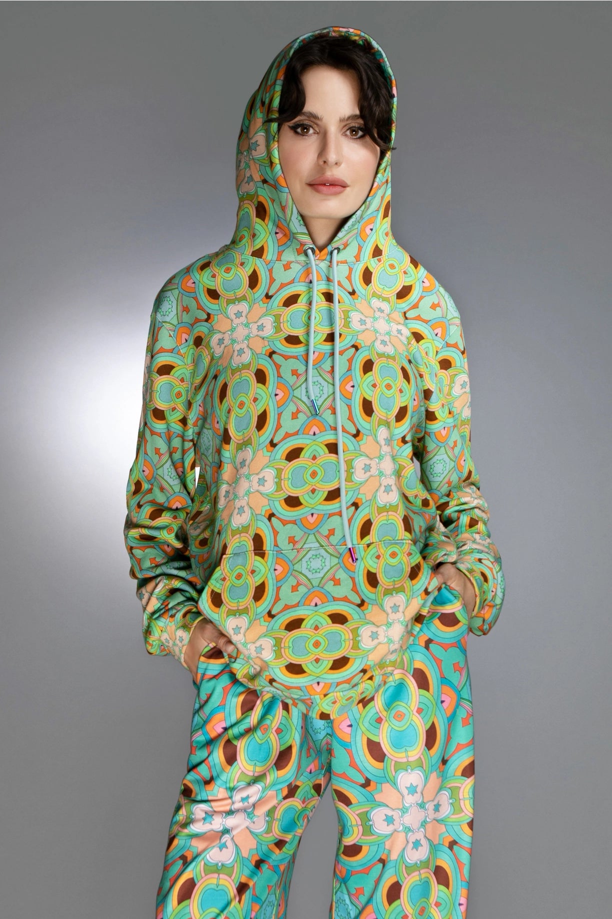 Geometric Shaped Patterns Agua Psychedelic Women'S Hoodie-Nuvula-XS-Urbanheer