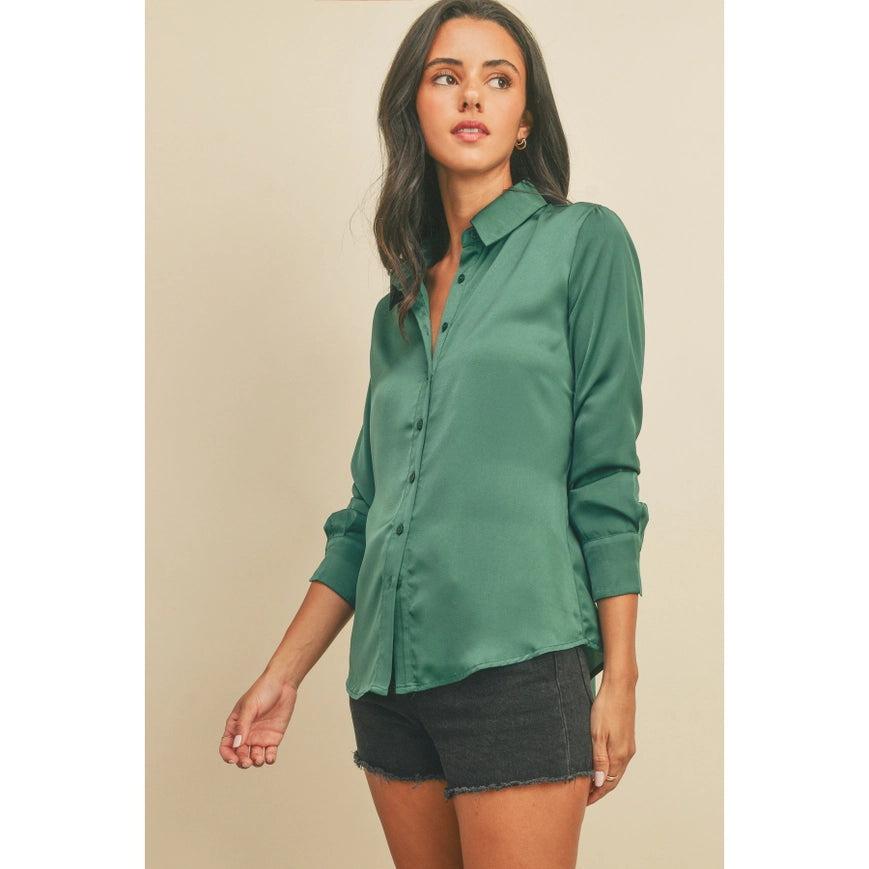 Dull Satin Slim Shirt Emerald-Shirt-Dress Forum-S-Urbanheer