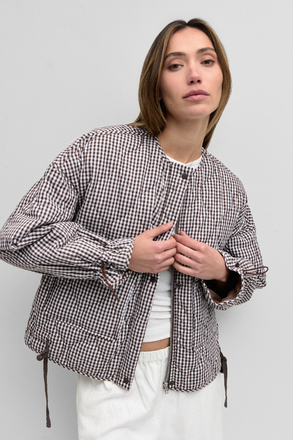 The Rochelle Jacket Quilted Gingham Jacket - Brown