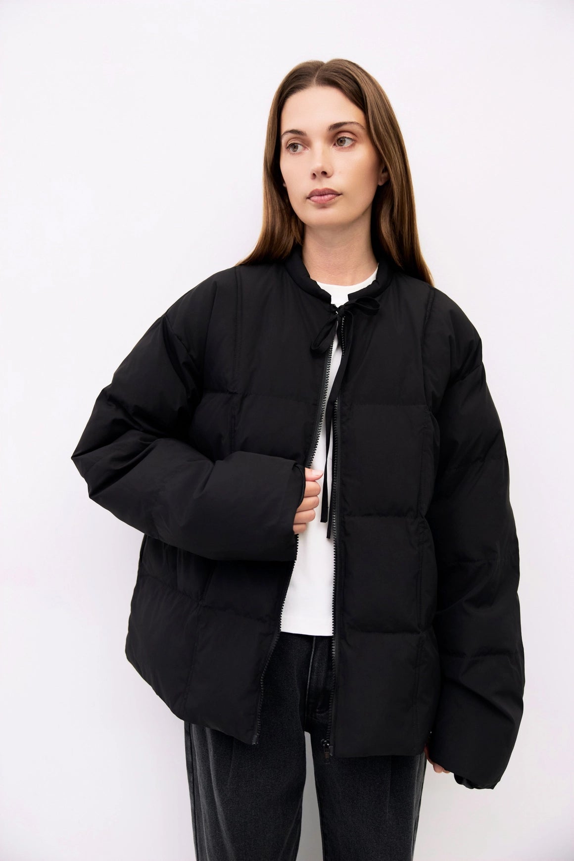 The Mila Jacket | Puffer Jacket with Neck Tie Detail