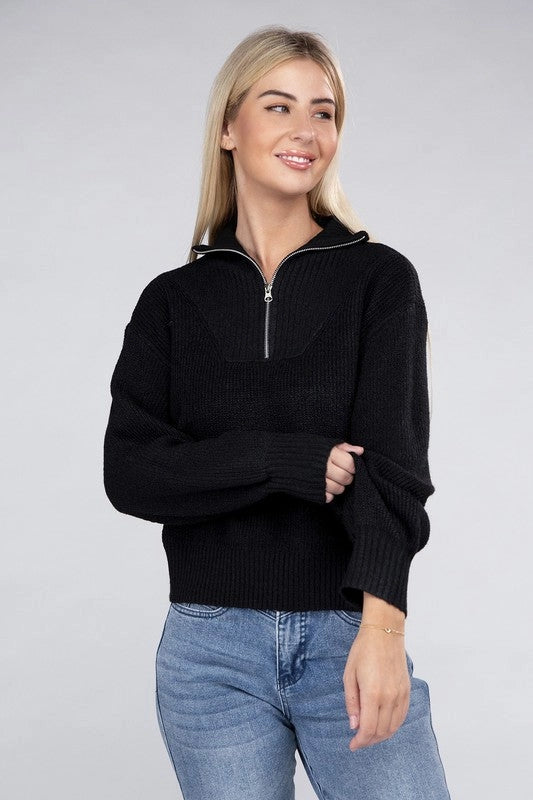 Easy-Wear Half-Zip Pullover Black-Pullover-Blak Wardrob-S-Urbanheer