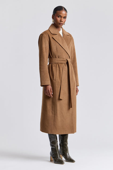 Faux Wool Belted Maxi Coat