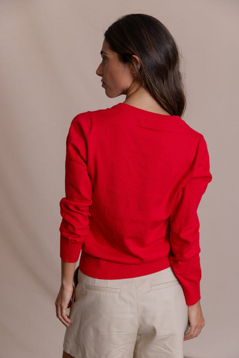 ROSE relaxed-fit jumper with a V-neck.