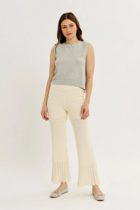 Crochet Sweater Flare Wide-Leg Pants with Elastic Waistband