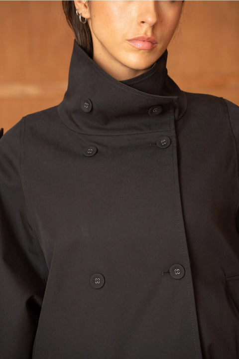 Urban Short Oversized Trench-Style Jacket with A Wrap Collar