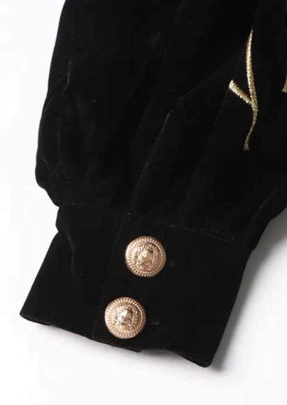 Velvet Embroidered Luxury Women'S Dress - Ear Of Wheat Black-Handmade Originals Ukraine-XS-Urbanheer