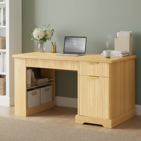 Oakridge Fluted Home Office Desk with Charging Station