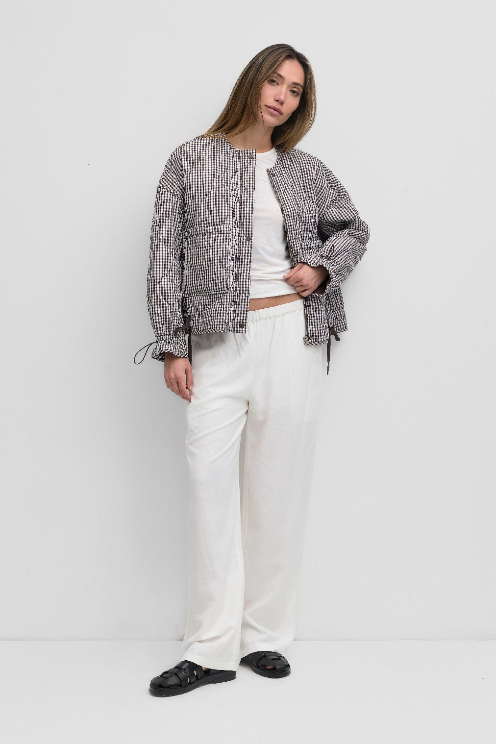 The Rochelle Jacket Quilted Gingham Jacket - Brown
