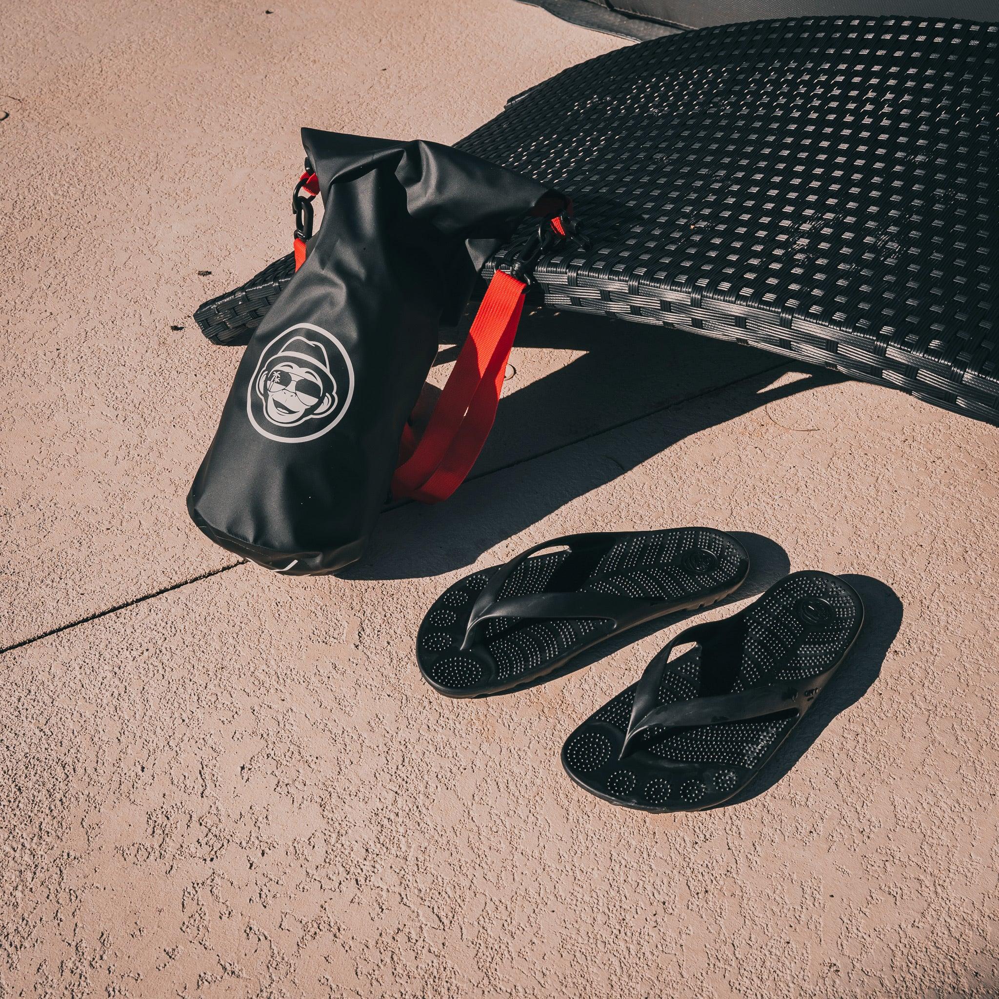 PIRATE BLACK FLIP FLOPS & DRYBAG BY GUDO-Shoes-GUDO WORLD-5 MEN / 7 WOMEN / 5 JUNIOR-Urbanheer