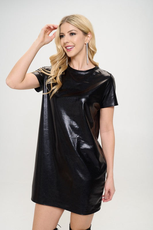 Made in USA Metallic Short Sleeve Dress-Dress-Renee C.-Black-S-Urbanheer