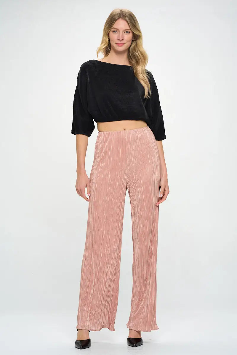 Vibrant Plisse Straight Leg Pants-Clothing - Women-Renee C.-S-Urbanheer