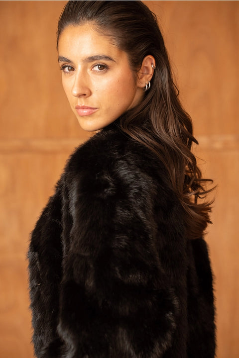 Mid-Length Belted Jacket with A High Faux-Fur Collar