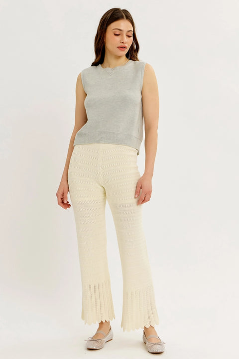 Crochet Sweater Flare Wide-Leg Pants with Elastic Waistband