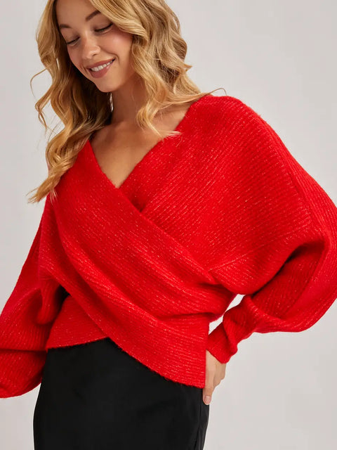 Crossover Ribbed Pullover Sweater