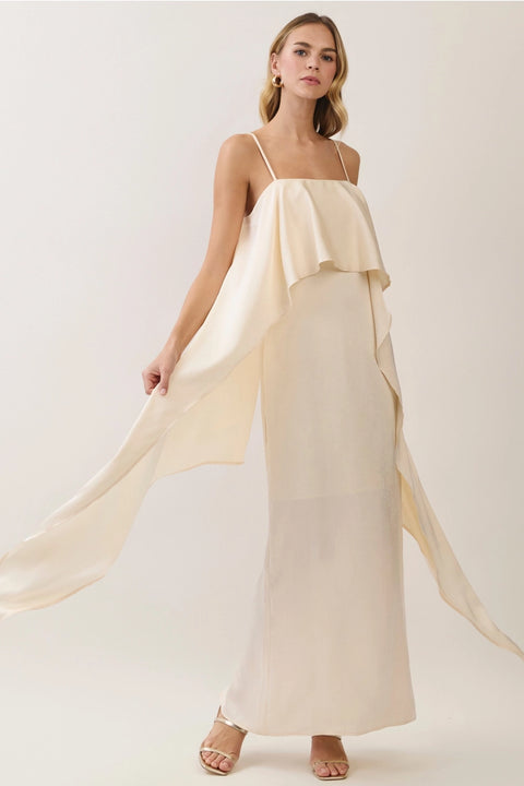 Satin Ruffle Overlay Maxi Dress