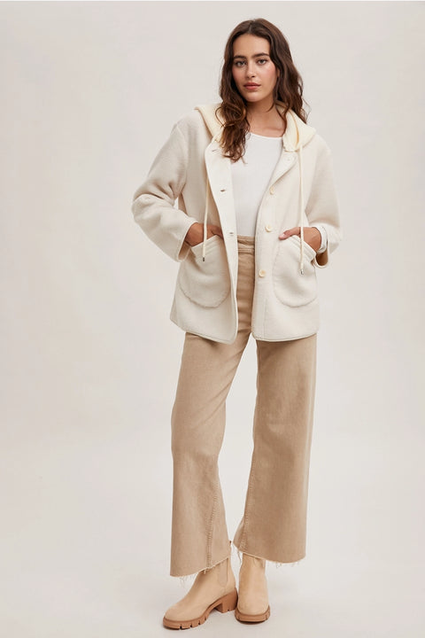 Fleece Hooded Button Down Jacket Inner Faux Suede
