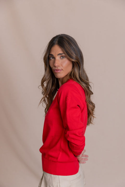 ROSE relaxed-fit jumper with a V-neck.