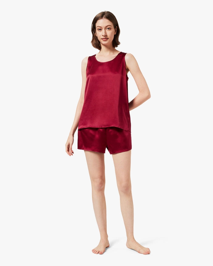 Relaxed Silk Short Pajamas Claret-Pajamas-MommeSilk-XS-Urbanheer