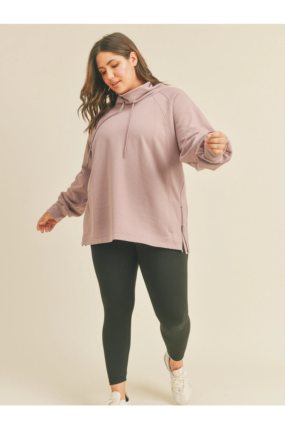 Mock Neck Side Zippers Sweatshirt-Clothing - Women-Kimberly C-Lavender-1X-Urbanheer