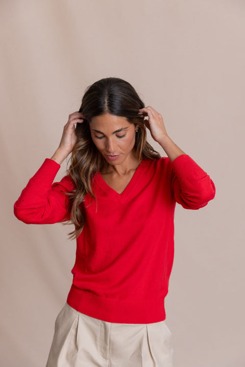 ROSE relaxed-fit jumper with a V-neck.