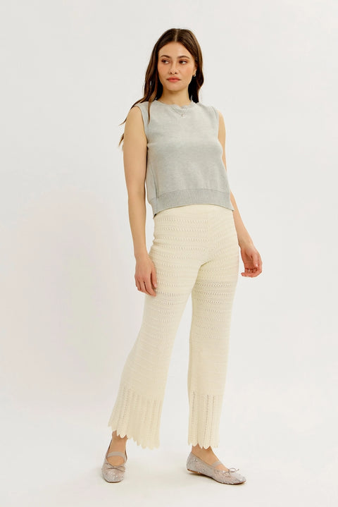 Crochet Sweater Flare Wide-Leg Pants with Elastic Waistband