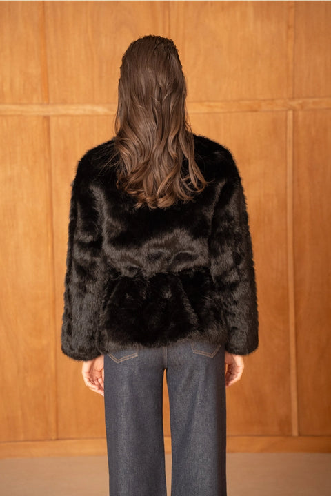 Mid-Length Belted Jacket with A High Faux-Fur Collar